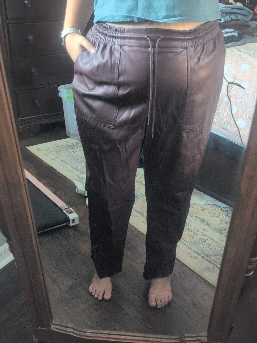 a new day Faux Leather Drawstring Joggers — Dark Plum